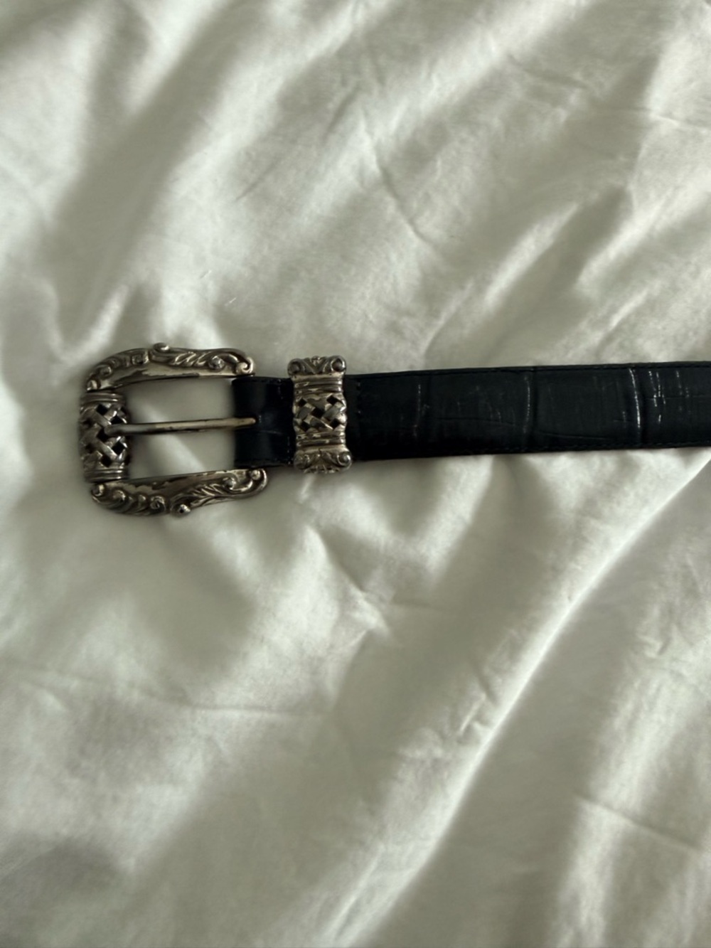 Brighton /black  Leather Belt with Decorative Silver-Tone Buckle
